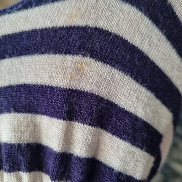 Review Blue & White Stripe Beaded Scoop Neck 3/4 Sleeve Jumper Size XS - Picture 7 of 7